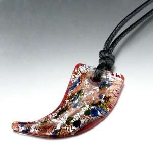   Foil Red Speckled Horn Murano Glass Pendant Necklace: Pugster: Jewelry