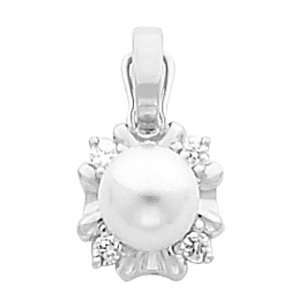   18K White Gold Akoya Pearl and Diamond Pendant/Pearl Enhancer: Jewelry
