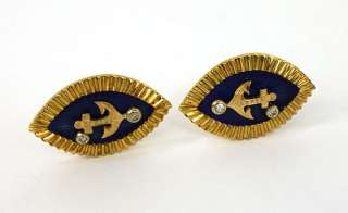 STYLISH VINTAGE 18K, DIAMONDS & ENAMEL ANCHOR CUFFLINKS  