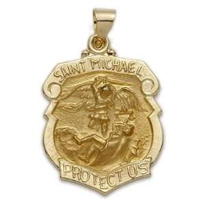 14K Yellow Gold Large Shield St Michael The Archangel Protect Medal 
