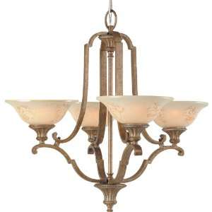   Light Chandelier, Gilded Imperial Silver with Cream Sandblasted Glass
