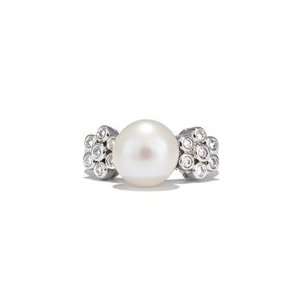  Nicolettes Silver Bezel Set CZ Pearl Ring: Jewelry
