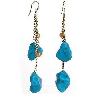   Turquoise Nugget & Pearl Hanging Dangling Earrings By Nicolette Berman