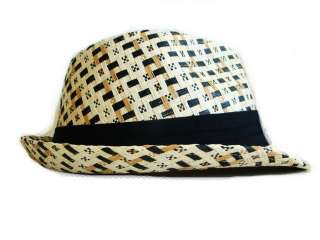 NATURAL AND BLACK STRAW WITH BLACK BAND FEDORA HAT  