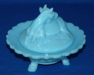 Vallersthal of France Antique Vallerysthal Blue Milk Glass Cow Butter 