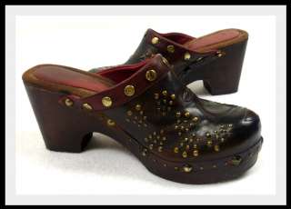 Isabella Fiore Mules Shoes Clogs Heel Womens Size 8 M Gold Stud 