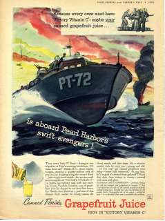 1943 Florida Grapefruit Juice Ad WWII Navy Boat PT 72 Pearl Harbor 