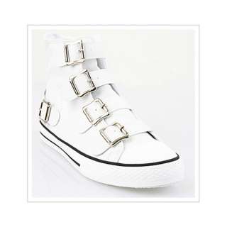 NEW Womens Buckle Strap Hi High Top Sneakers Color White Shoes US size 