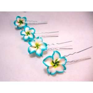    NEW Small Pool Blue Plumeria Flower Hair Pins, Limited.: Beauty