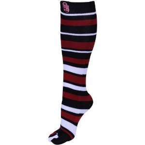   Ladies Black Crimson Striped Knee High Toe Socks: Sports & Outdoors