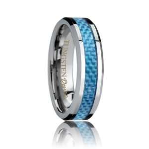  Carrollton Blue Carbon Fiber Tungsten Rings Inlay Hand 