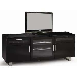  TV Stand Console in High Gloss Black Finish: Home 