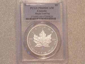 1989 CANADA MAPLE LEAF $5 FIVE DOLLAR SILVER PROOF 1oz COIN PCGS PR69 