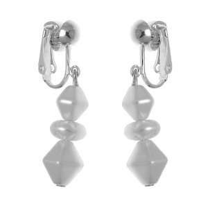  Statuesque Silver White Pearl Clip On Earrings Jewelry