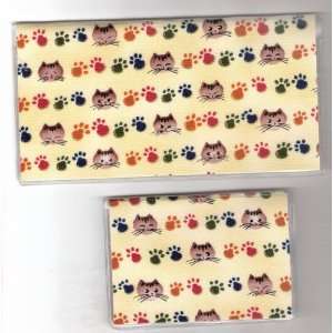    Checkbook Cover Debit Set Kitty Cat Faces and Paws 