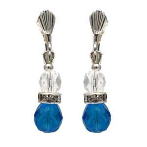   Kiribati Silver Crystal Turquoise Clip On Earrings by CeeJay Jewelry