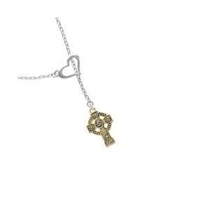   Gold Celtic Cross Gold Plated Heart Lariat Charm Necklace [Jewelry
