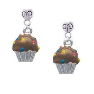  3 D Chocolate Cupcake with Sprinkles   Silver Plated Mini 