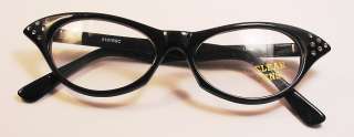 California Cat Bling Cat Eye Hip 50s Rhinestone Clear Lens Glasses 