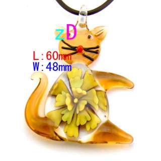 g292 Nice Flower Cat Murano Lampwork Glass Pendant Chain Necklace 