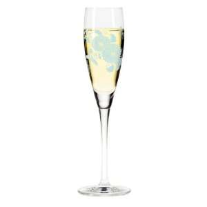 Champagne Glass, Pearls, White Flowers, Designer Color Enamel Prosecco 