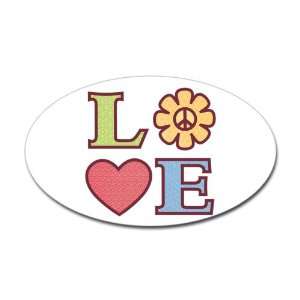   (Oval) LOVE with Sunflower Peace Symbol and Heart 