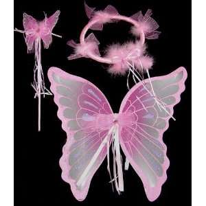  Pink Sparkling Fairy Wings Dress Up Set (3 pcs) Toys 