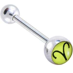  Zodiac Sign Aries Symbol Logo Barbell Tongue Ring: Jewelry