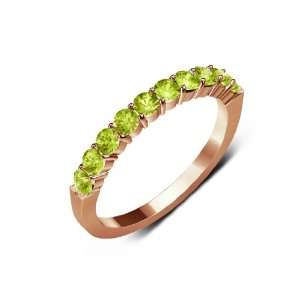   ,Yellow Green Color) 10 Stone Wedding Ring in 18K Rose Gold.size 5.5