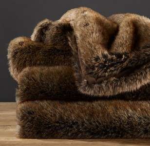 Restoration Hardware Luxe Faux Fur Throw ~ COYOTE ~  