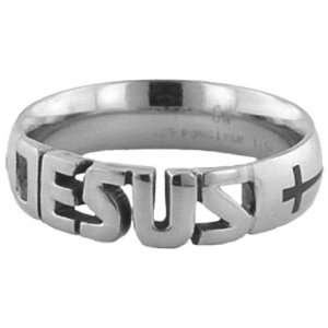  Cut Out Jesus Letters with Crosses Stainless Steel Ring 