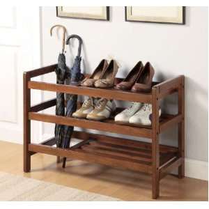  Wood Shoe Rack with Umbrella Stand in Medium Brown Finish 