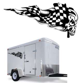Checkered Flag Skull Graphic Decal Race Trailer Truck  