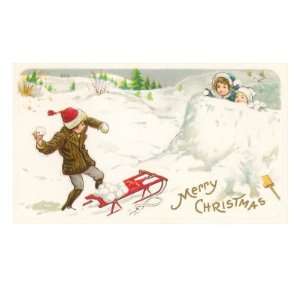  Merry Christmas, Snowball Fight Premium Poster Print, 8x12 