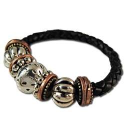 WOMENS LEATHER BRAIDED PEWTER BRACELET GIFT BOXED B114CW COLD WATER 