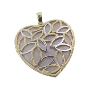  Pink Mother Of Pearl Snared Heart Pendant, 14k Gold 