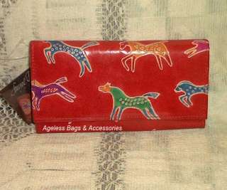 Laurel Burch Red Leather Wallet Rainbow Horses NEW  