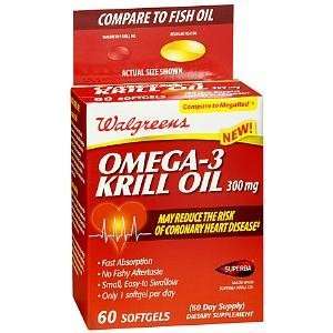  Walgreens Omega 3 Krill Oil 300mg Softgels, 60 ea: Health 