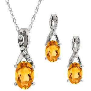 31 Ct Oval Yellow Citrine Gemstone Sterling Silver Pendant Earrings 