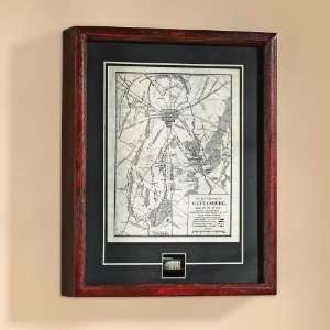   Framed Gettysburg Map and Authentic Civil War Bullet