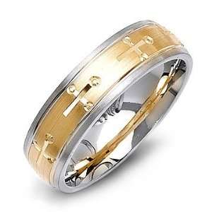    14K Gold Christian Cross Two Tone Wedding Band Ring Jewelry