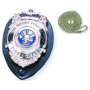    0002 Round Clip on Badge Holder with Chain, Black