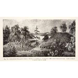  1889 Wood Engraving Sjusta Mound Skog Parish Upland Row 