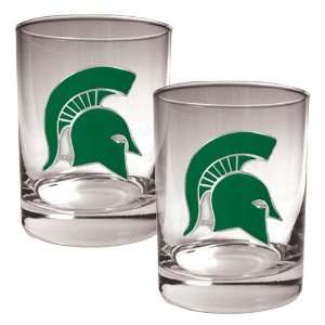  Michigan State Spartans NCAA 2pc Rocks Glass Set: Sports 