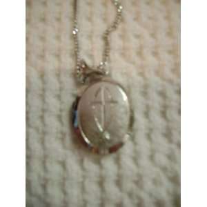  Silver Toned Fish and Cross Locket with Chain Everything 