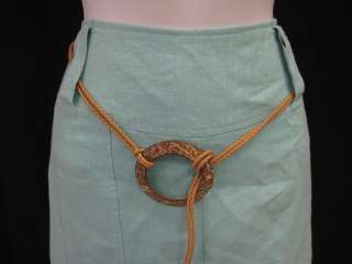KLD SIGNATURE Blue Linen Straight Belted Skirt Sz M  