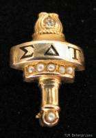 SIGMA DELTA TAU   sorority Torch Jeweled 10k Gold PIN  