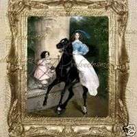 Victorian Girls Horse Dollhouse Picture Sidesaddle Art  