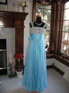 Sherri Hill CH2705 Light Blue Silk Chiffon Girls Pageant Gala Gown 8 
