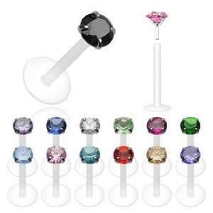   Topaz Gem Labret/Monroe   16G   3/8   3mm Stone Size   Sold as a Pair